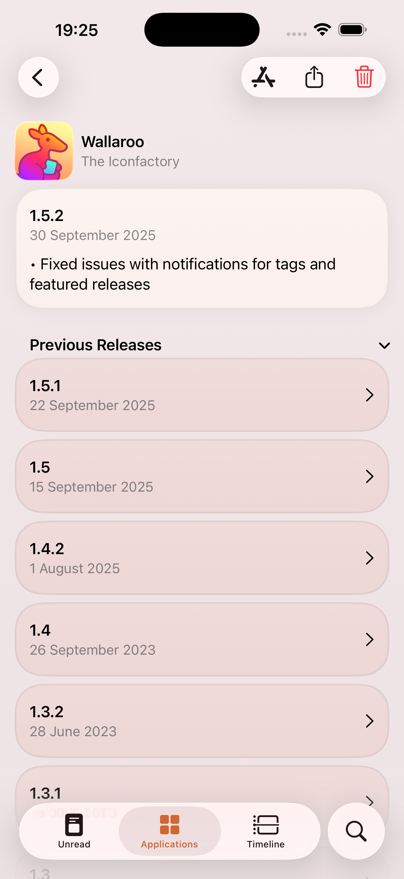 Screenshot of changelogs page for Wallaroo
