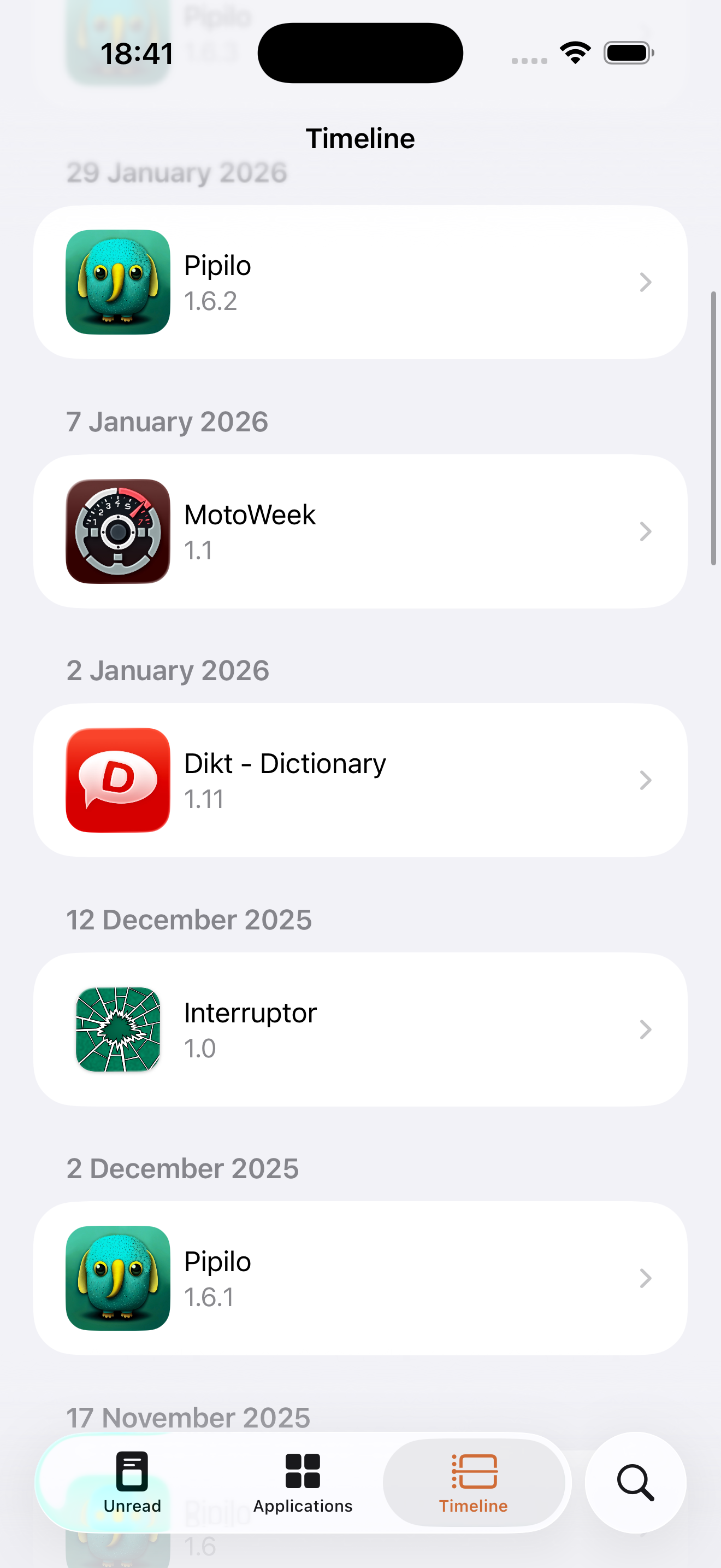 Release timeline screenshot